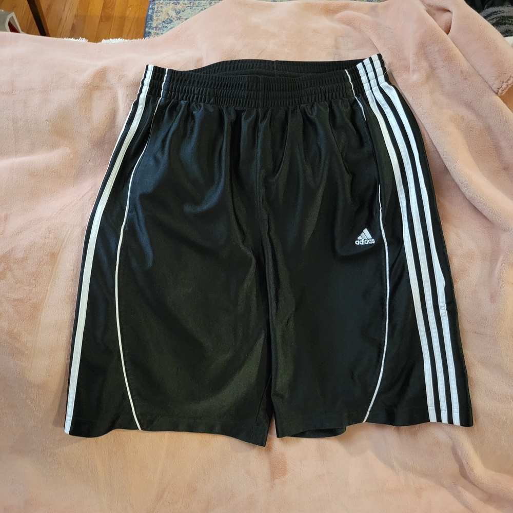 Adidas Men's Black Athletic Shorts with White Stripes - Picture 2 of 5